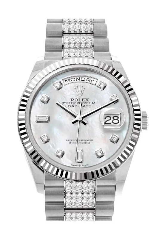 Rolex Watches: Luxury Timepieces for the Modern Age –Rolex Day-Date 36 Mother of Pearl Diamond Dial Fluted Bezel White Gold Diamond President Watch 128239