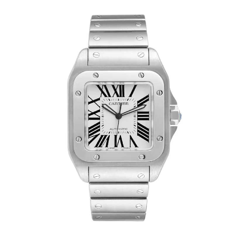 Cartier Watches: Luxury You Can Trust –Cartier Santos 100 38mm Watch - Ref: W200737G - Silver Roman Dial, Stainless Steel Bracelet