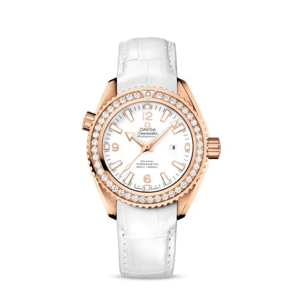 Find Omega Watches with Iconic Designs –Omega Seamaster 38mm Watch - Ref: 232.58.38.20.04.001 - White Index Dial & Diamond Bezel in 18K Rose Gold Case, White Leather Strap