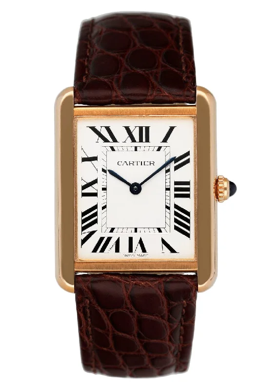 Discover Iconic Cartier Timepieces for Sale –Cartier Tank Solo W5200025 18K Rose Gold Mens Watch Box Papers