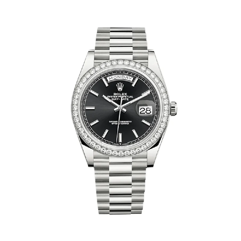 Discover the World of Rolex Watches –Rolex Day-Date 228349RBR White Gold Diamond Bezel Black Dial (2024)