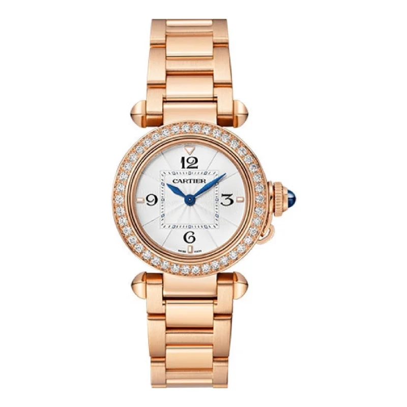 Discover Cartier Watches for a Lifetime of Luxury –Cartier Pasha de Cartier 30mm Women's watch - Ref: WJPA0018 - Silver Roman Dial & Diamond Bezel, 18K Rose Gold Bracelet