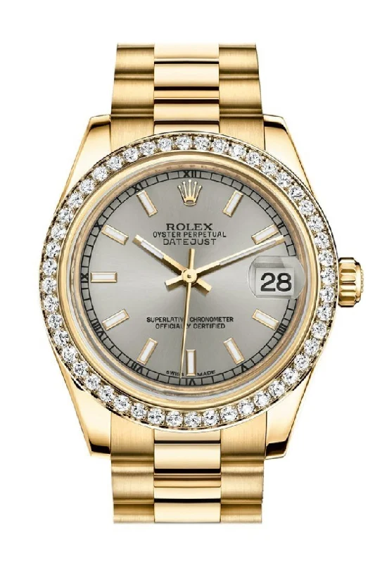 Find Rare Rolex Models for Exclusive Style –Rolex Datejust 31 Silver Dial Diamond Bezel 18K Yellow Gold President Ladies Watch 178288 Pre-owned