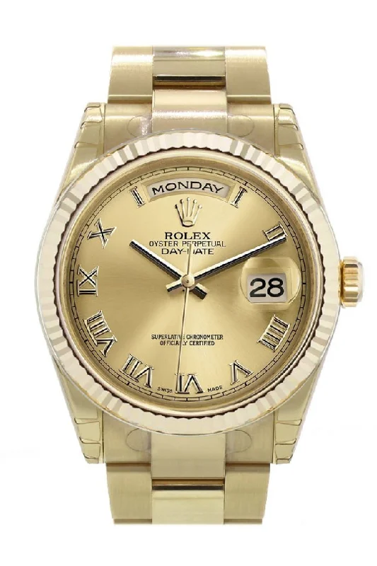 Rolex Watches: Luxury Timepieces for the Modern Age –Rolex Day-Date 36 Champagne-colour Dial Fluted Bezel Yellow Gold Watch 118238