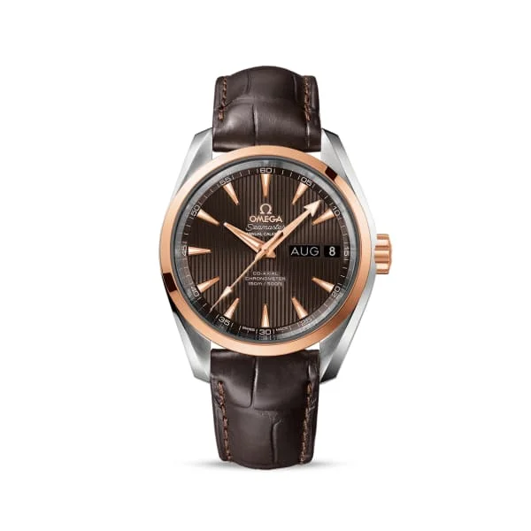 Shop Omega Watches for Timeless Design –Omega Seamaster 39mm Watch - Ref: 231.23.39.22.06.001 - Grey Index Dial & 18K Rose Gold Bezel, Brown Leather Strap