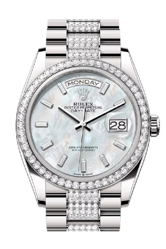 Rolex Watches for the Luxury Collector –Rolex Day Date 36mm White MOP Diamond Dial Diamond Bezel White Gold President Diamond Bracelet 128349RBR