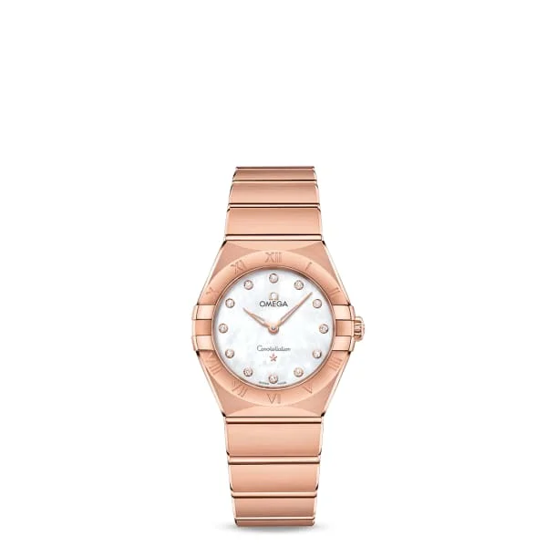 Shop Omega Watches for Exclusive Models –Omega Constellation 28mm Watch - Ref: 131.50.28.60.55.001 - White Mother of Pearl Diamond Index Dial, 18K Rose Gold Bracelet