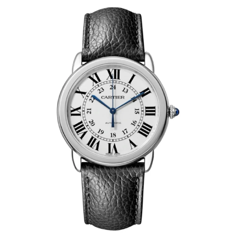 Cartier Watches: Luxury Timepieces for You –Cartier Ronde Solo de Cartier 36mm Watch - Ref: WSRN0021 - Silver Roman & Arabic Dial, Black Calfskin Strap