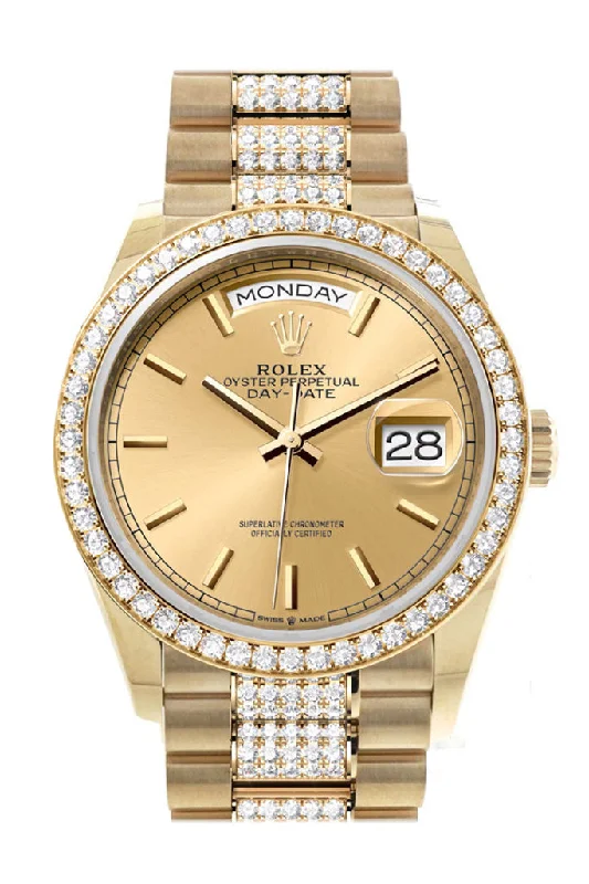 Legendary Rolex Watches for the Elite –Rolex Day-Date 36 Champagne Dial Gold Diamond Bezel Watch 128348RBR-0027 128348RBR