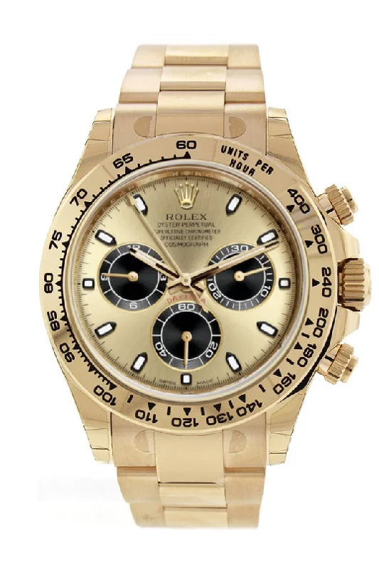 Discover the World of Rolex Timepieces Now –Rolex Daytona Black and Champagne Dial Men's 18kt Yellow Gold Oyster Watch 116508