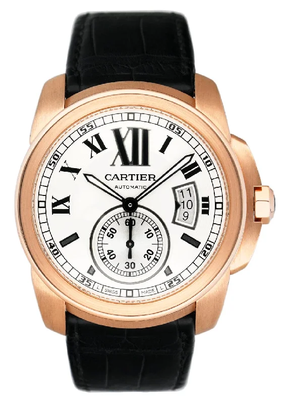 Find Exclusive Cartier Models for Timeless Style –Cartier Calibre Large W7100009 Silver Dial Rose Gold Mens Watch