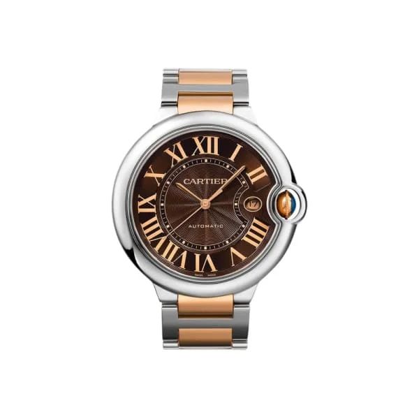 Cartier Watches: A Tradition of Excellence –Cartier Ballon Bleu de Cartier 42mm Watch - Ref: W6920032 - Chocolate Roman Dial, Two Tone Stainless Steel & 18K Rose Gold Bracelet