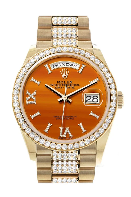 Rolex Watches: Precision Meets Perfection –Rolex Day-Date 36 Carnelian Dial Gold Diamond Bezel Watch 128348RBR-0050 128348RBR