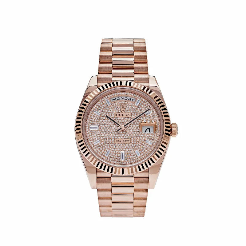 Timeless Rolex Watches Available for Purchase –Rolex Day-Date 228235 Rose Gold Baguette Diamond Paved Dial (2022)