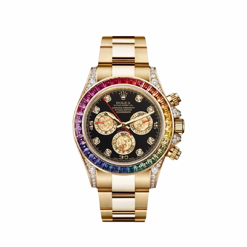 Rolex Watches: Timeless Style and Performance –Rolex Daytona 116598RBOW 'Rainbow' Yellow Gold Black Dial Sapphire Bezel