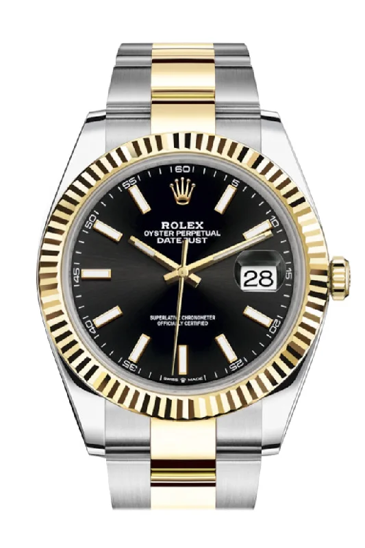 Discover the Art of Rolex Timekeeping –Rolex Datejust 41 Black Dial Fluted Bezel 18k Yellow Gold Mens Watch 126333