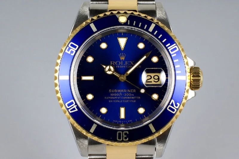 Shop Rolex Watches for Precision Timekeeping –1995 Rolex Two Tone Blue Submariner 16613