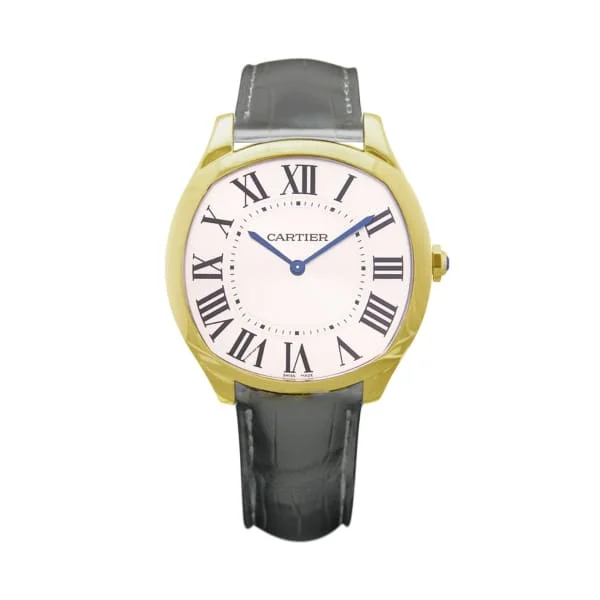 Shop Cartier Watches for Precision and Style –Cartier Drive de Cartier 38mm Watch - Ref: WGNM0011 - Silver Roman Dial in 18K Yellow Gold Case, Gray Alligator Strap