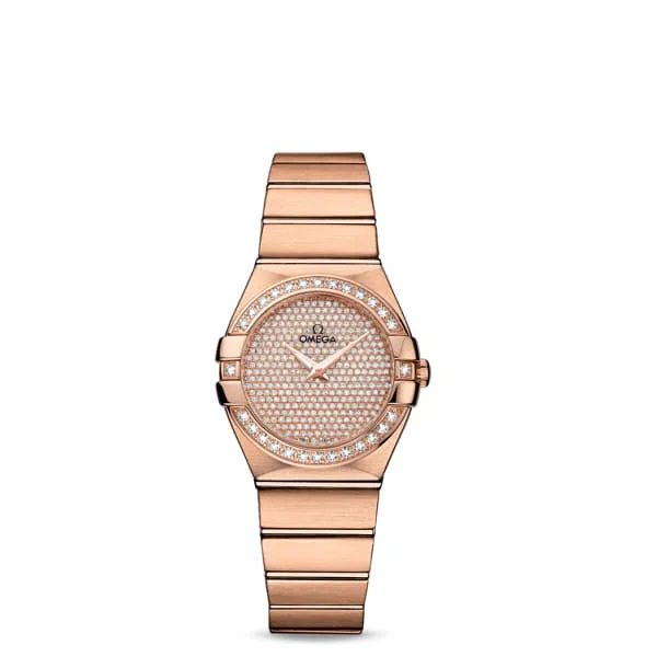 Find Omega Watches for Every Collector –Omega Constellation 27mm Watch - Ref: 123.55.27.60.99.004 - 18K Rose Gold Pave Diamond Dial & Diamond Bezel, 18K Rose Gold Bracelet