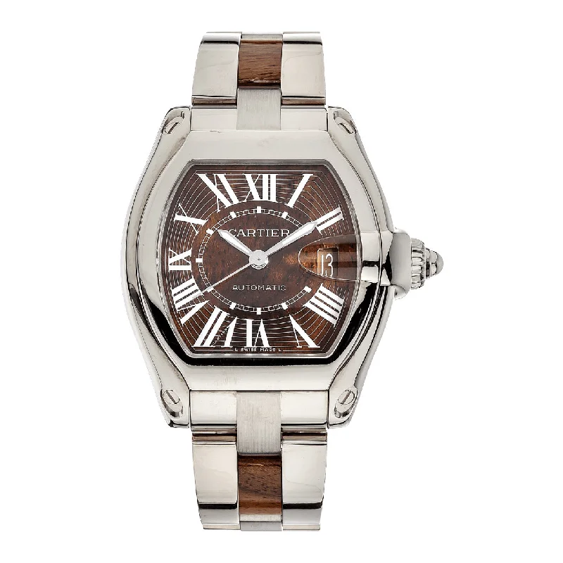 Cartier Watches: Crafted for the Watch Enthusiast –Cartier Roadster 48mm Watch - Ref: W6206000 - Brown Roman Dial, Two Tone 18K White Gold & Walnut Burl Bracelet