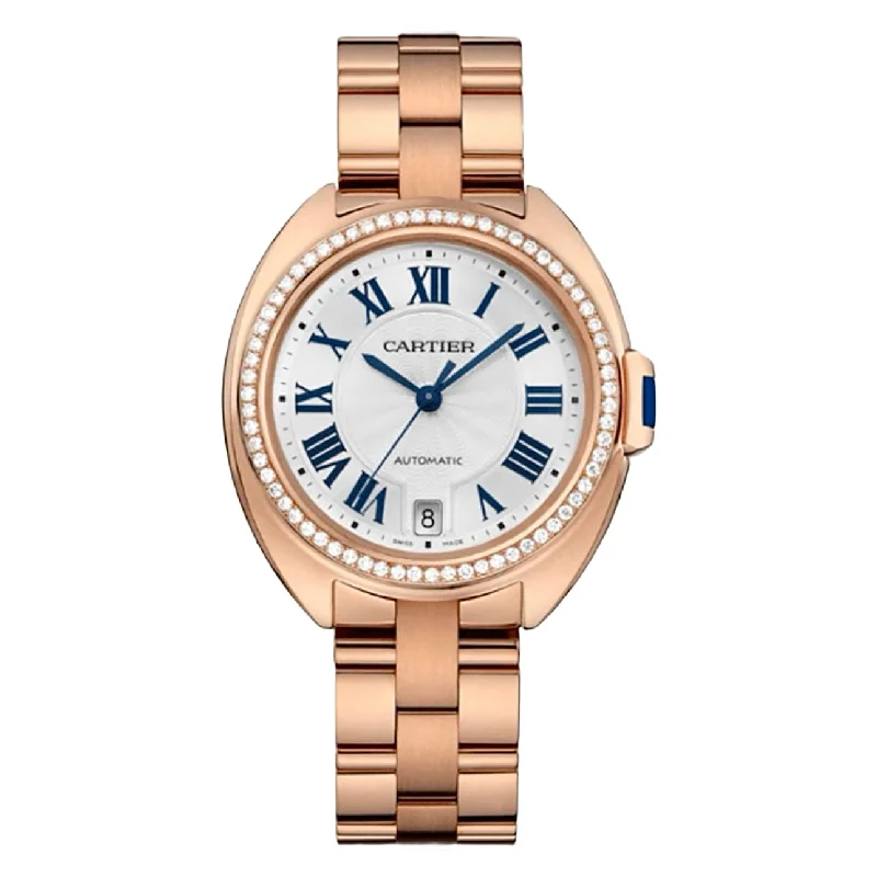 Cartier Watches: The Art of Timekeeping –Cartier Cle de Cartier 35mm Women's watch - Ref: WJCL0006 - Silver Roman Dial & Diamond Bezel, 18K Rose Gold Bracelet