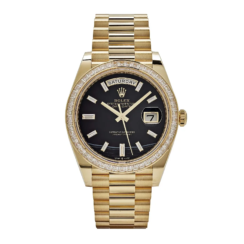 Explore Rolex Watches with Distinctive Designs –Rolex Day-Date 228398TBR Yellow Gold Onyx Baguette Diamond Dial Baguette Bezel (2023)