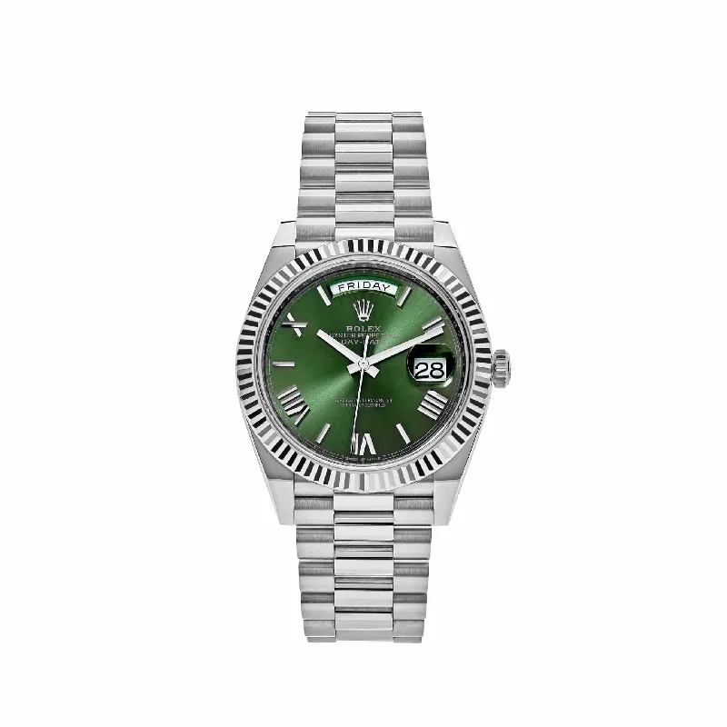 Shop Rolex Datejust Watches –Rolex Day-Date 228239 White Gold Olive Dial (2023)