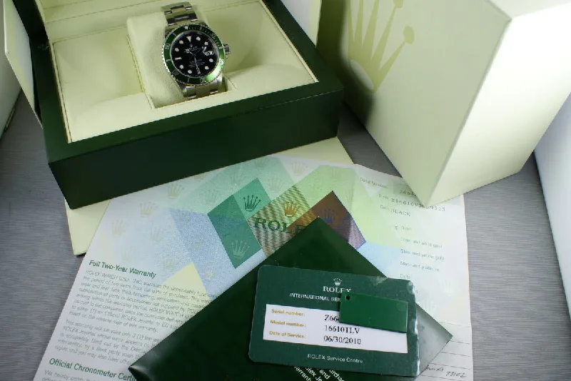 Find Rolex Watches That Fit Your Style –Rolex Green Submariner 16610 LV Box and Papers and Service Papers