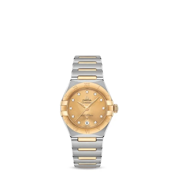 Discover Omega Watches with Legendary Craftsmanship –Omega Constellation 29mm Watch - Ref: 131.20.29.20.58.001 - Champagne Diamond Index Dial & 18K Yellow Gold Bezel, Two Tone Stainless Steel & 18K Yellow Gold Bracelet