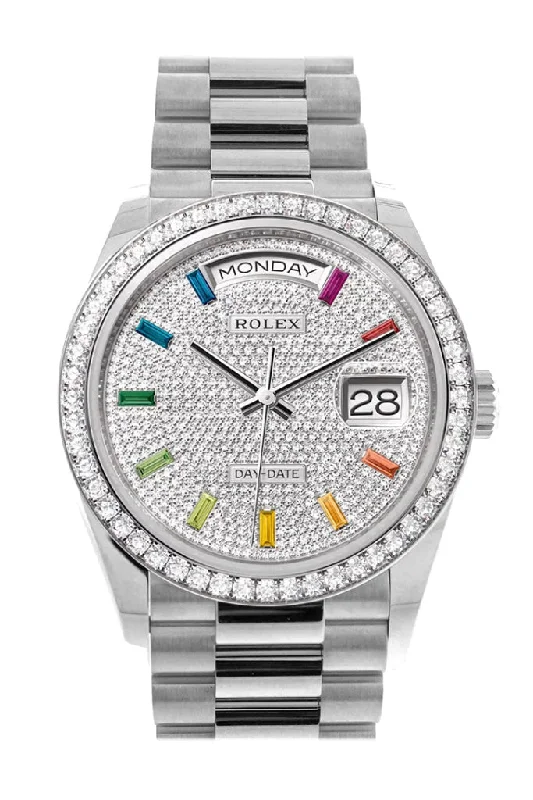 Shop the Best Rolex Watches Available Online –Rolex Day-Date 36 Diamond Paved Dial Diamond Bezel White Gold President Watch 128349RBR