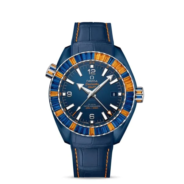 Shop Omega Watches for Iconic Models –Omega Seamaster 46mm Watch - Ref: 215.98.46.22.03.001 - Blue Index Dial & Gemstone Bezel, Blue Leather Strap