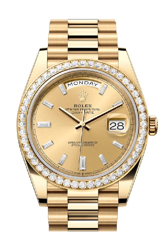 Find Classic Rolex Models for Your Collection –Rolex Day-Date 40 Champagne Baguette Diamonds Dial Yellow Gold President Men's Watch 228348RBR 228348