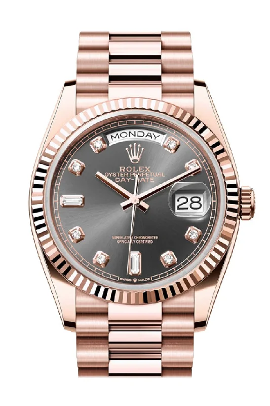 Rolex Watches: Crafted for the Most Discerning Buyers –Rolex Day-Date 36 Slate Dial Fluted Bezel 18K Everose gold President Watch 128235