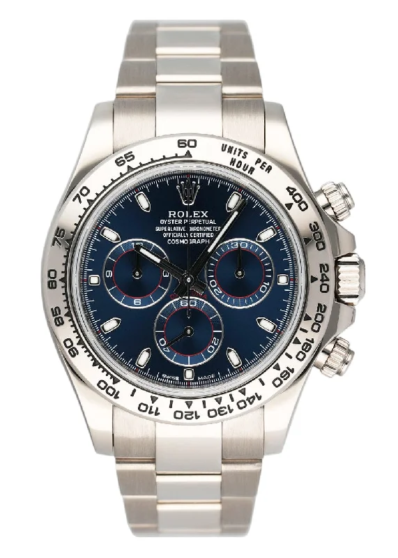 Rolex Watches with Legendary Craftsmanship –Rolex Daytona 116509 Blue Dial 18K White Gold Mens Watch Box Papers