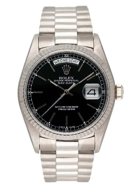 Rolex Watches: A True Luxury Investment –Rolex Day-Date 18039 Black Dial 18K White Gold Mens Watch Box Papers