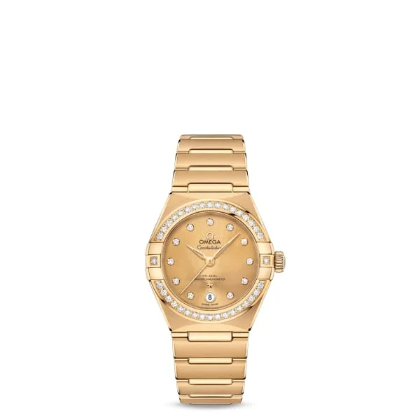 Find Omega Watches with Iconic Designs –Omega Constellation 29mm Watch - Ref: 131.55.29.20.58.001 - Champagne Diamond Index Dial & Diamond Bezel, 18K Yellow Gold Bracelet