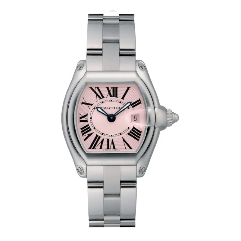 Shop Cartier Watches for the Ultimate Luxury –Cartier Roadster 36mm Watch - Ref: W62017V3 - Pink Roman Dial, Stainless Steel Bracelet