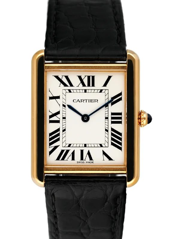 Find Your Perfect Cartier Watch Today –Cartier Tank Solo W5200004  18K Yellow Gold Mens Watch Box Papers