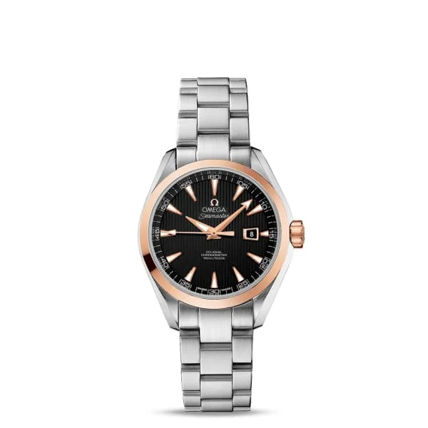 Shop Omega Watches for Lasting Quality –Omega Seamaster 34mm Watch - Ref: 231.20.34.20.01.003 - Black Index Dial & 18K Rose Gold Bezel, Stainless Steel Bracelet