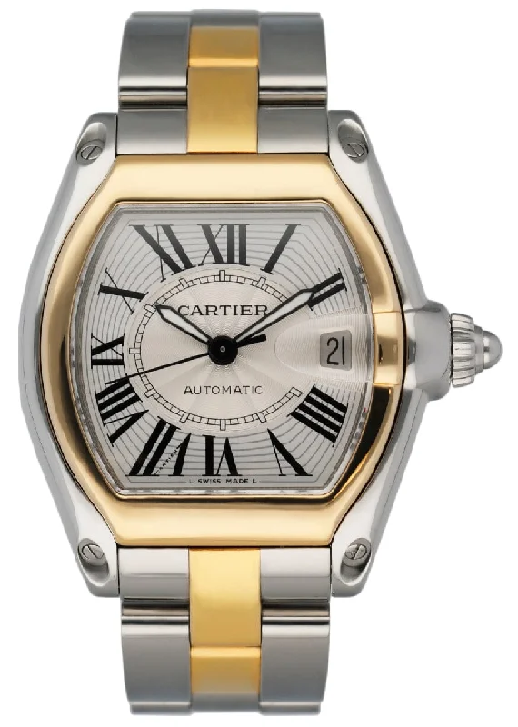 Shop Cartier Watches for Legendary Craftsmanship –Cartier Roadster W62031Y4 Silver Dial Two Tone Mens Watch