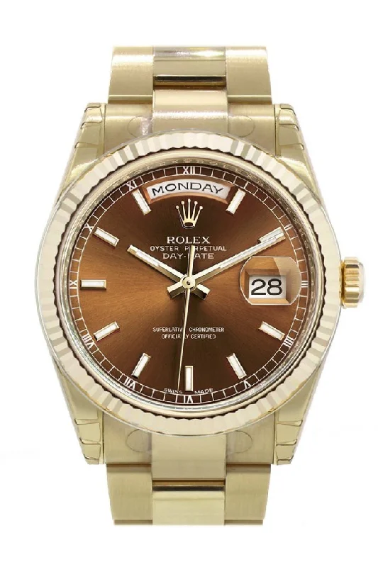 Rolex Watches: Crafted for Perfection and Luxury –Rolex Day-Date 36 Cognac Dial Fluted Bezel Yellow Gold Watch 118238