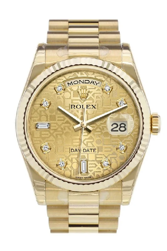 Explore Rolex Watches for Iconic Design –Rolex Day-Date 36 Champagne-colour Jubilee design set with diamonds Dial Fluted Bezel President Yellow Gold Watch 118238