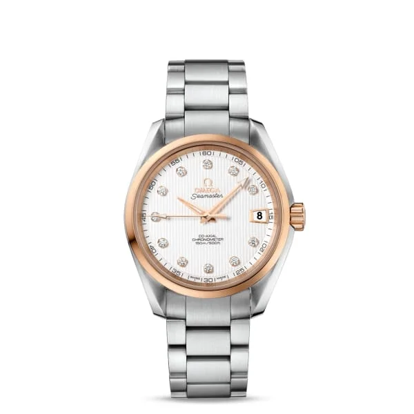 Find Rare Omega Models Online –Omega Seamaster 39mm Watch - Ref: 231.20.39.21.52.003 - White Diamond Index Dial & 18K Rose Gold Bezel, Stainless Steel Bracelet