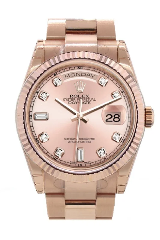 Rolex Watches: Built for Perfection –Rolex Day-Date 36 Pink set with diamonds Dial Fluted Bezel Oyster Everose Gold Watch 118235