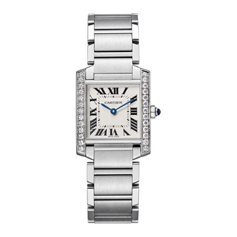 Discover Cartier Watches with Classic Style –Cartier Tank Francaise 30mm Women's watch - Ref: W4TA0009 - Silver Roman Dial & Diamond Bezel, Stainless Steel Bracelet