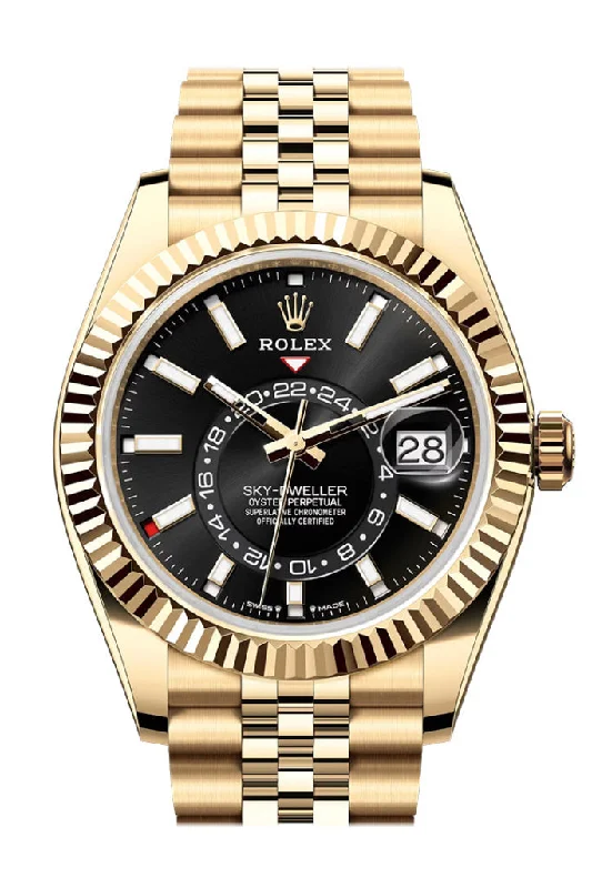 Find the Most Popular Rolex Models –Rolex Sky Dweller Black Dial Fluted Bezel Yellow Gold Jubilee Bracelet 336938