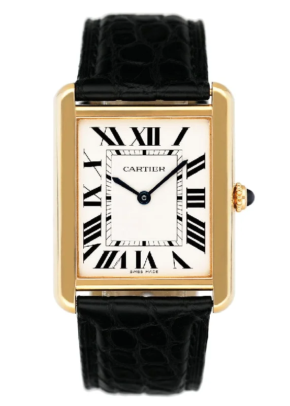 Cartier Watches: Designed for Elegance –Cartier Tank Solo W5200004 Large Size 18K Yellow Gold Mens Watch