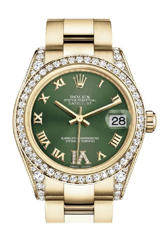 Shop Rolex Watches for Unmatched Precision –Rolex Datejust 31 Olive Green VI Diamonds Dial Diamond Bezel Lug 18K Yellow Gold Ladies Watch 178158 Pre-owned