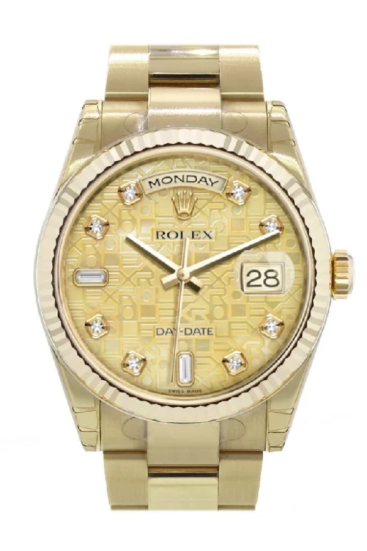 Discover Your Ideal Rolex Watch –Rolex Day-Date 36 Champagne colour mother of pearl Jubilee design set with diamondsDial Fluted Beze  Yellow Gold Watch 118238