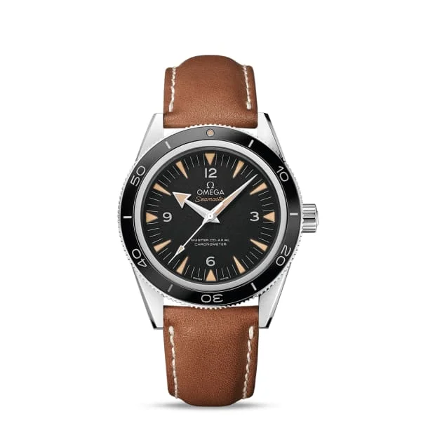 Shop Omega Watches for Iconic Models –Omega Seamaster 41mm Watch - Ref: 233.32.41.21.01.002 - Black Index Dial, Brown Leather Strap